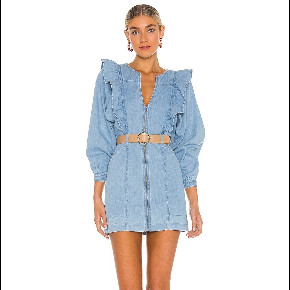 New Free People denim ruffle dress with tags